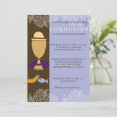 Jongens eerste communiqué-uitnodiging kaart (Staand voorkant)