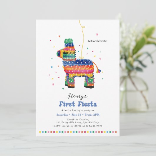 Jongens eerste Fiesta Verjaardag Piñata uitnodigin Kaart (Staand voorkant)