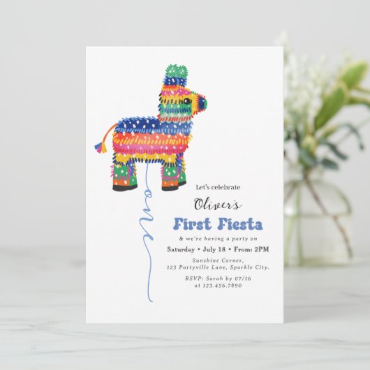 Jongens eerste Fiesta Verjaardag Piñata uitnodigin Kaart (Staand voorkant)