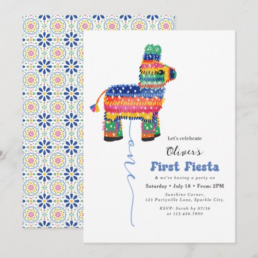 Jongens eerste Fiesta Verjaardag Piñata uitnodigin Kaart (Voorkant / Achterkant)