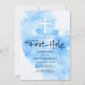 Jongens Eerste Heilige Communie Hemelblauwe Waterv Kaart (Voorkant)