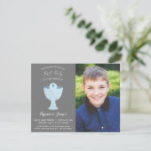 Jongens eerste Heilige Communie Uitnodiging met fo (Staand voorkant)