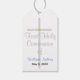 Jongen's Eerste Heilige Communie Zilveren Kruis Bl Cadeaulabel