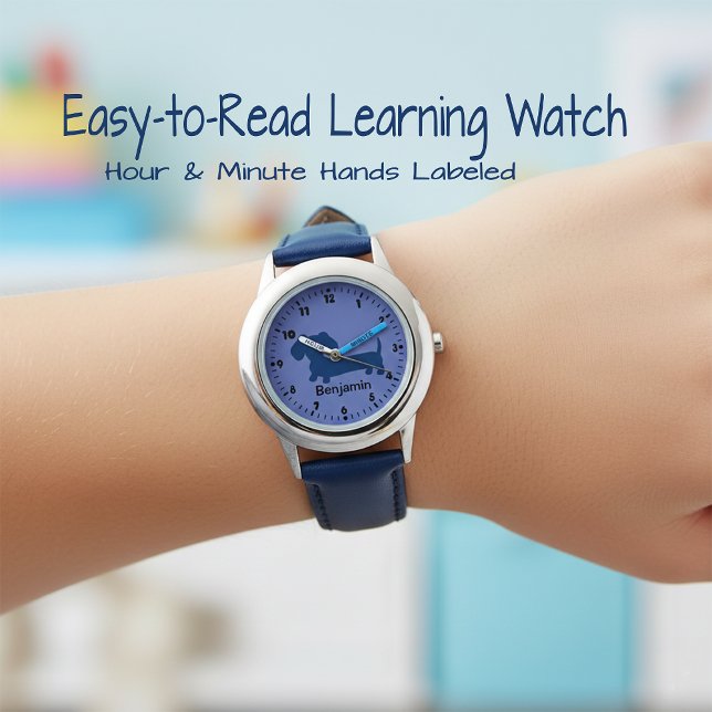 Jongens Eerste Horloge - Dachshund Theme & geperso (Learn to tell time watch - dachshund boys watch)