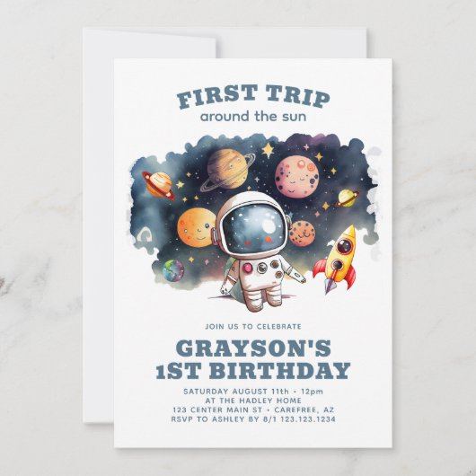 Jongens eerste reis Astronaut digitale verjaardag Kaart (Voorkant)