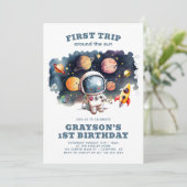 Jongens eerste reis Astronaut digitale verjaardag Kaart (Staand voorkant)