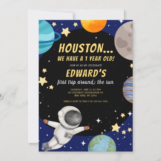 Jongen's eerste reis rond de zon 1e verjaardag rui kaart (Voorkant)