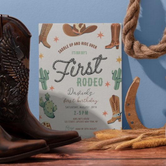 Jongen's eerste Rodeo Verjaardag Cowboy Schattigee Kaart