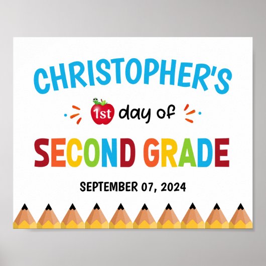 Jongens eerste schooldag tweede klas poster (Voorkant)