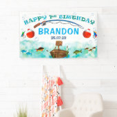 Jongens Eerste Verjaardag Achtergrond Gevist O-vis Spandoek (Insitu)