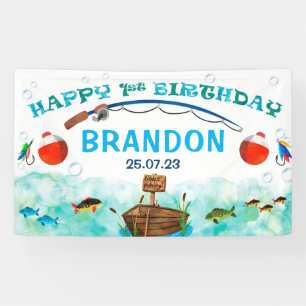 Jongens Eerste Verjaardag Achtergrond Gevist O-vis Spandoek