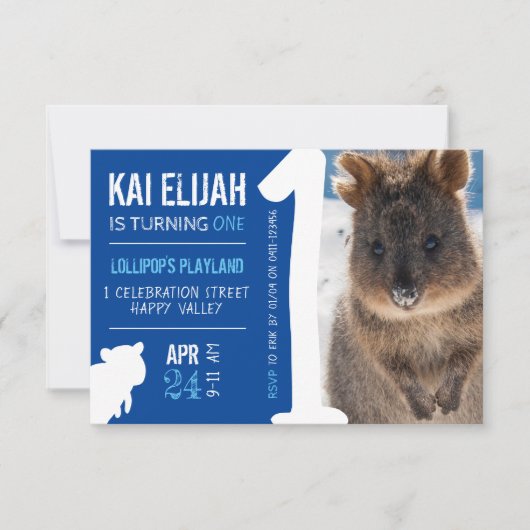 Jongens Eerste Verjaardag Blue Quokka Australië Fo Kaart (Voorkant)