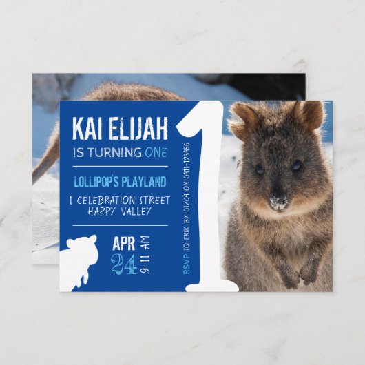 Jongens Eerste Verjaardag Blue Quokka Australië Fo Kaart (Voorkant / Achterkant)