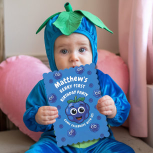 Jongens eerste verjaardag bosbes 1e baby kaart