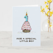 Jongens eerste verjaardag Cupcake Kaart (Gele Bloem)