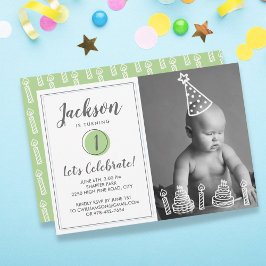 Jongen's eerste verjaardag Fotokaarsen Cake Kaart