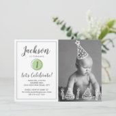 Jongen's eerste verjaardag Fotokaarsen Cake Kaart (Staand voorkant)