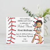 Jongen's eerste verjaardag Uitnodiging Baseball (Staand voorkant)