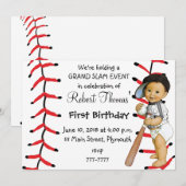 Jongen's eerste verjaardag Uitnodiging Baseball (Voorkant / Achterkant)