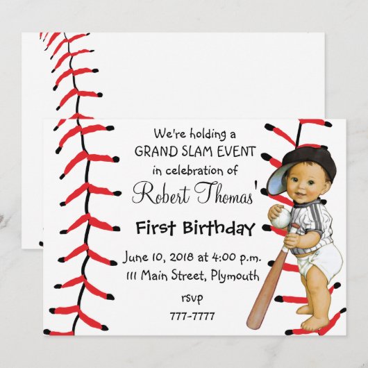 Jongen's eerste verjaardag Uitnodiging Baseball (Voorkant / Achterkant)