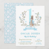 Jongens eerste verjaardag uitnodiging, Peter konij Kaart (Voorkant / Achterkant)