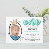 Jongens eerste verjaardagsfeestje, minimalistische kaart (Staand voorkant)