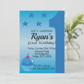 Jongens eerste verjaardagsuitnodiging kaart (Staand voorkant)