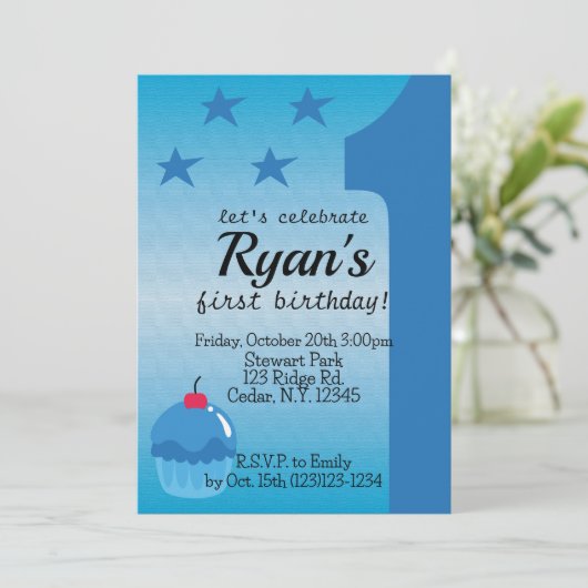 Jongens eerste verjaardagsuitnodiging kaart (Staand voorkant)