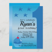 Jongens eerste verjaardagsuitnodiging kaart (Voorkant / Achterkant)