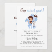 Jongens eerste verjaardagsuitnodiging met grote nu kaart (Voorkant / Achterkant)