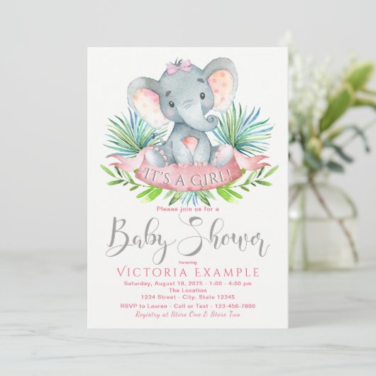 Jongens Elephant Baby Shower Invitations Kaart (Staand voorkant)