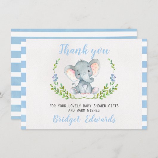 Jongens Elephant Hartelijk dank voor uw Baby showe Bedankkaart (Voorkant / Achterkant)