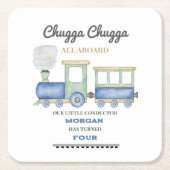 Jongen's elke leeftijd Verjaardag Blue Train Chugg Kartonnen Onderzetters (Voorkant)