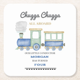 Jongen's elke leeftijd Verjaardag Blue Train Chugg Kartonnen Onderzetters