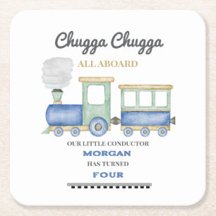 Jongen's elke leeftijd Verjaardag Blue Train Chugg Kartonnen Onderzetters