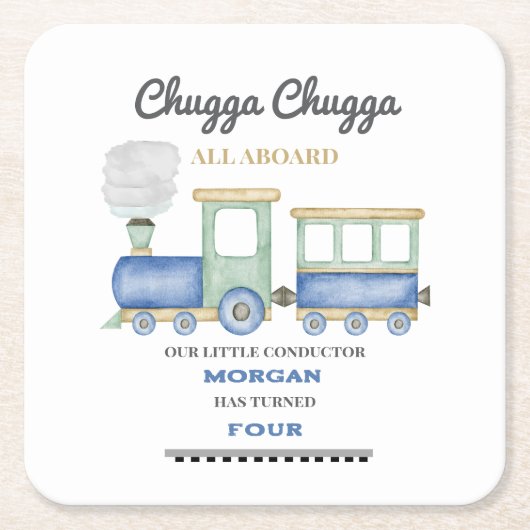 Jongen's elke leeftijd Verjaardag Blue Train Chugg Kartonnen Onderzetters (Voorkant)