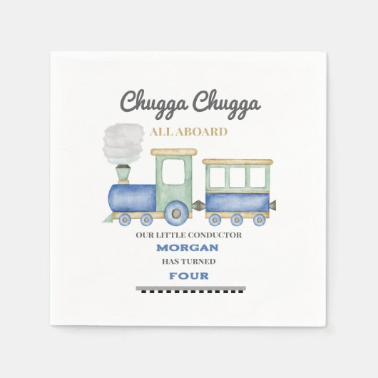 Jongen's elke leeftijd Verjaardag Blue Train Chugg Servet (Voorkant)