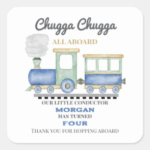 Jongen's elke leeftijd Verjaardag Blue Train Chugg Vierkante Sticker