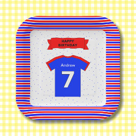 Jongens en meisjes voegen naam toe 7e verjaardagsf papieren bordje