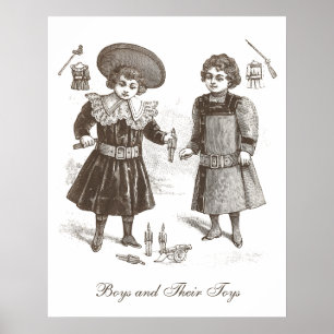 Jongens en speelgoed -  Frans kleding Poster
