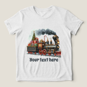 Jongens feestelijke kersttrein tekst toevoegen Tri-Blend shirt