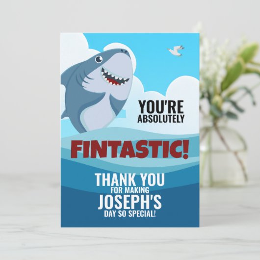 Jongen's Fintastic Dank je Flat Kaart (Staand voorkant)