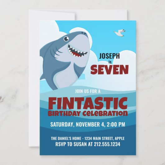 Jongen's Fintastic Shark Party Kaart (Voorkant)