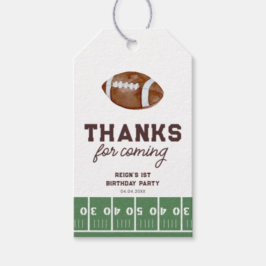 Jongens Football 1e Verjaardag Touchdown Favor Cadeaulabel (Voorkant)