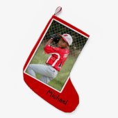 Jongens Foto Aangepaste Rode Kerstensok Kleine Kerstsok (Voorkant (Hangend))