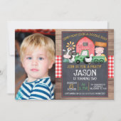 Jongens Foto Boerderij Green Tractor Chalkboard Bi Kaart (Voorkant)