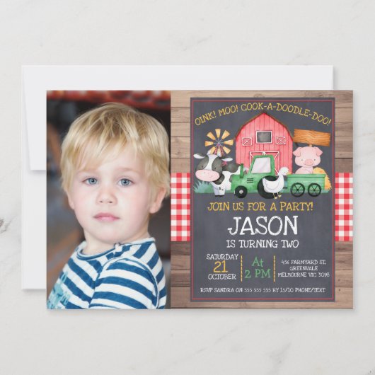 Jongens Foto Boerderij Green Tractor Chalkboard Bi Kaart (Voorkant)