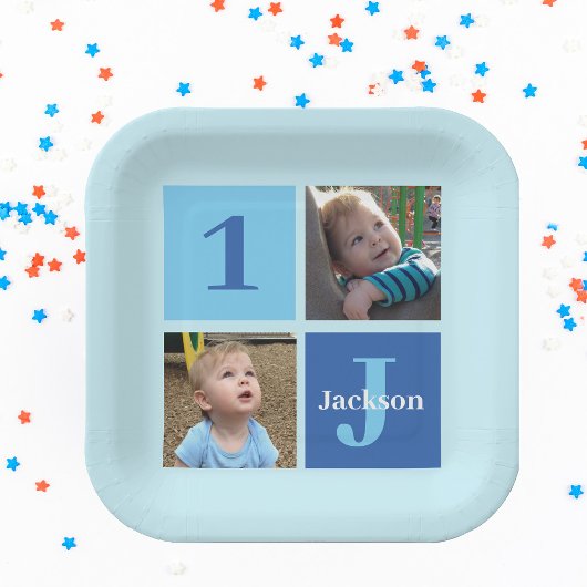 Jongens Foto Collage Aangepast Blauw Kinderen Verj Papieren Bordje