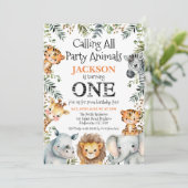 Jongens Foto Groen Safari 1e Verjaardag Kaart (Staand voorkant)