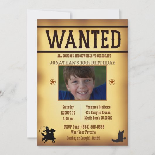 Jongens Foto Rustic Brown Wanted Birthday Kaart (Voorkant)